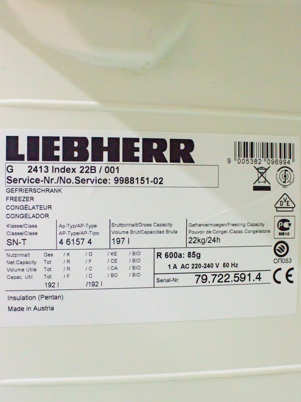 Морозильный шкаф Liebherr 2413 Index 22B 001