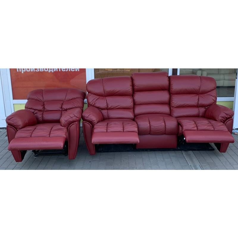 Комплект мебели диван + кресло кожаный красный 0803080303