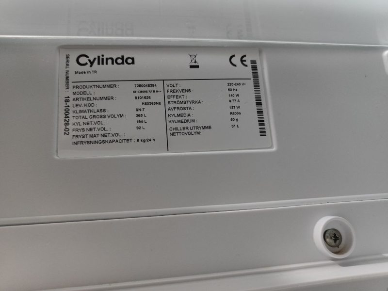 Холодильник двокамерний Cilinga KF638NE RF H 184+92л 127W sn 1810042802 n 416