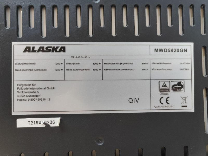 Мікрохвильова піч Alaska MWD5820GN 1000W sn 0000003247