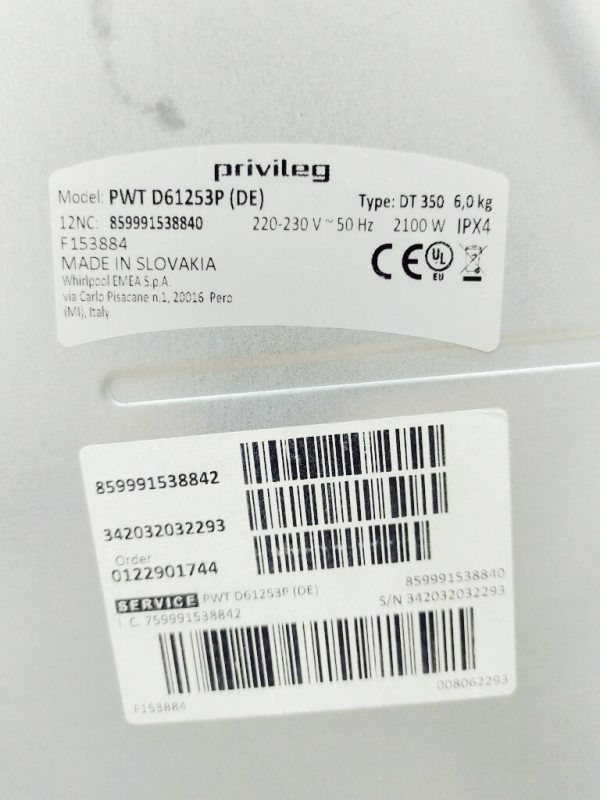 Пральна машина вертикальна Privileg PWT D61253P