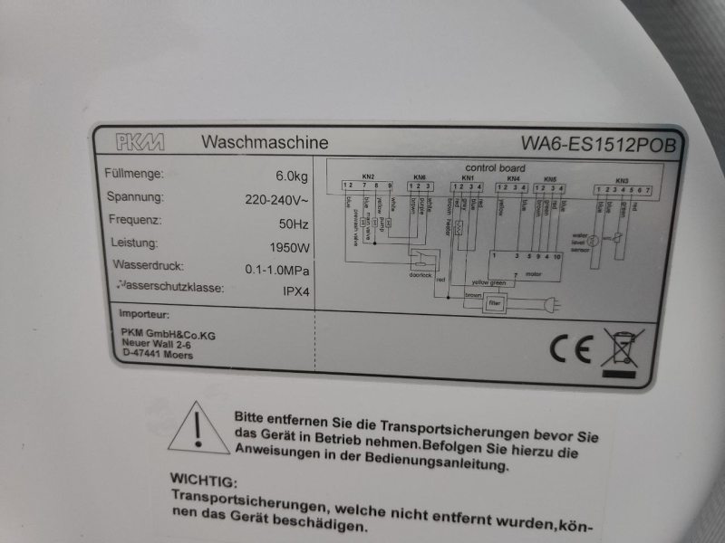 Пральна машина PKM WA6 ES1512POB 1950W 6кг sn no