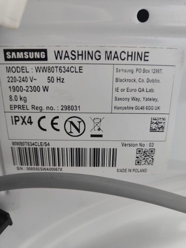 Пральна машина Samsung WW80T634CLE  2300W 8кг sn068S5ESWA00067X n515