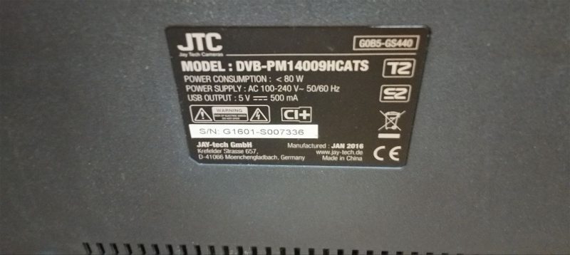ТБ JTC DVBPM14009HCATS 80W sn G1601S007336