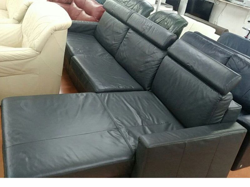 Угловой диван кожаный серый раскладной 20211104008