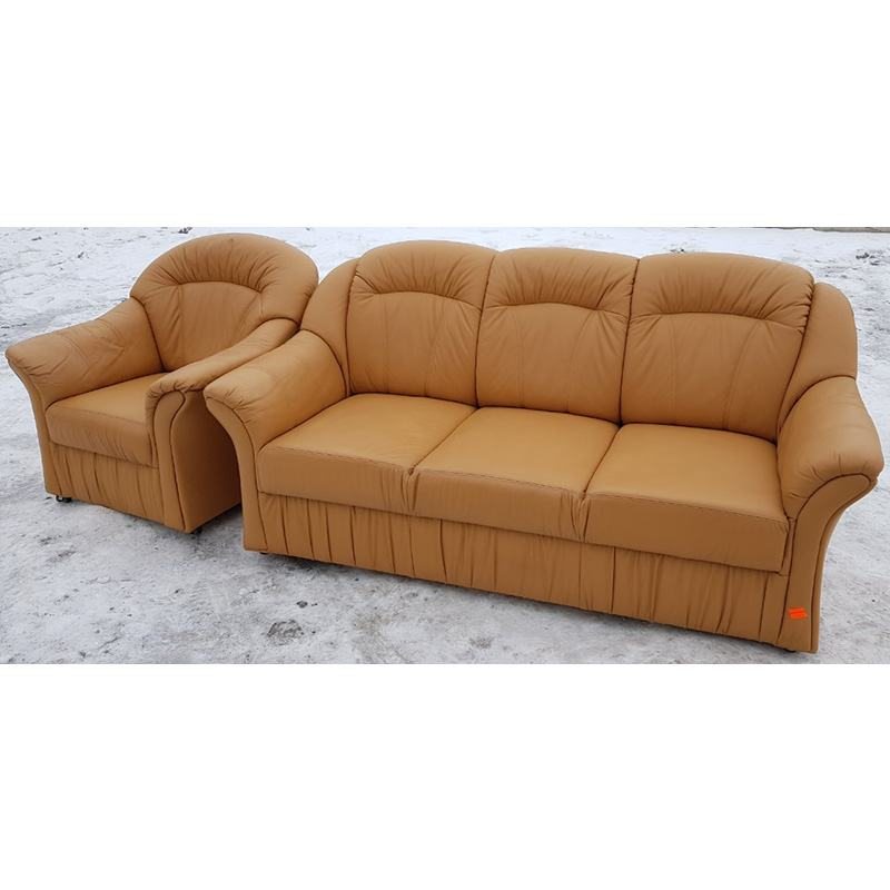 Комплект мебели диван + кресло кожаный светлокоричневый 2211221107