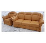 Комплект мебели диван + кресло кожаный светлокоричневый 2211221107