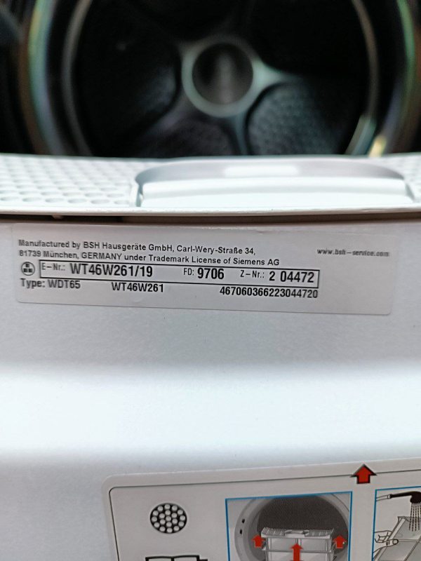 Сушильна машина Siemens WT46W261 8кг sn 467060366223044720