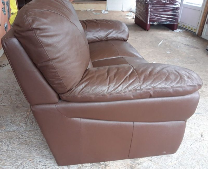 Комплект мебели два дивана тройка и двойка + кресло реклайнер кожаный коричневый