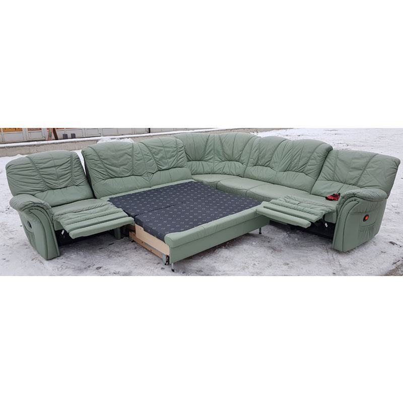 Угловой диван кожаный зелёный 2211221101