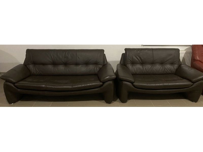 Комплект мебели два дивана тройка и двойка кожаный коричневый