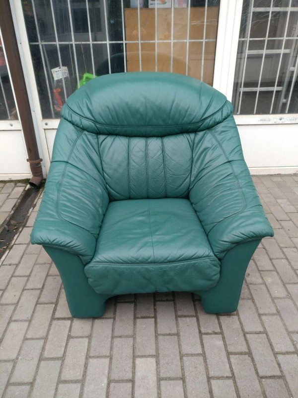 Комплект мебели угловой диван+кресло кожаный зеленый 200127003