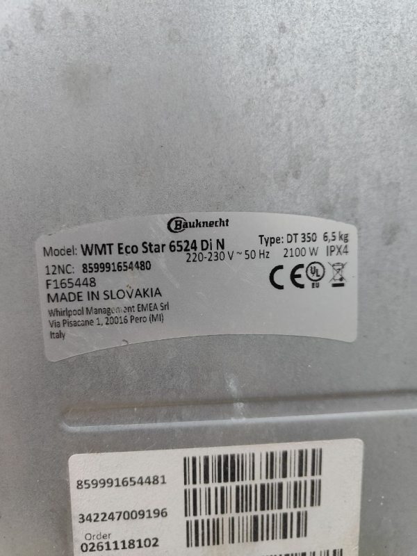 Пральна машина вертикальна Baucknecht WMT Eco Star 6524DiN 2100W 6.5кг sn 859991654480