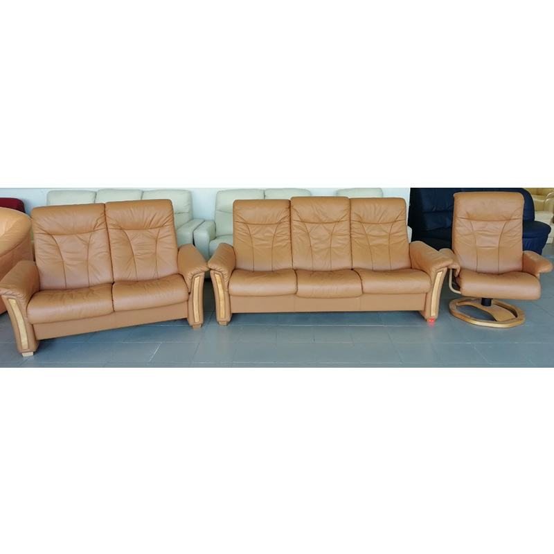 Комплект мебели 2-а дивана + кресло кожаный светлокоричневый 0803080301