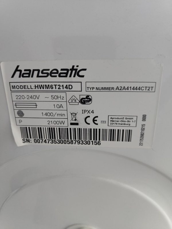 Пральна машина Hanseatic HWM6T214D 2100W 6кг sn 11976452