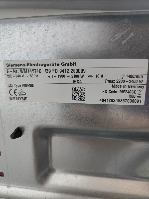Пральна машина Siemens iQ800 WM14Y74D 2100W 8кг sn 9412200009